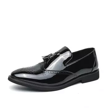 Мужская обувь большого размера новая глянцевая кожаная обувь модная мужская повседневная кожаная обувь трендовая резная обувь с бахромой 38