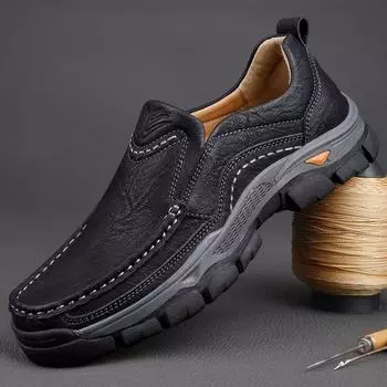 Мужская обувь большого размера, повседневная обувь для отдыха на природе, обувь из кожи ручной работы, простая модная нескользящая износостойкая мужская обувь 39 чёрный