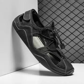 Мужская обувь большого размера, сандалии из микрофибры и кожи, дышащая сетчатая пляжная обувь, повседневные сандалии с полым осьминогом 38