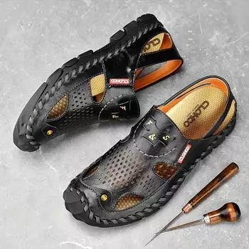 Мужская обувь большого размера, сандалии, летние сандалии Baotou, мужская кожаная обувь для спорта на открытом воздухе, для прогулок на пляже, прилив 38 чёрный