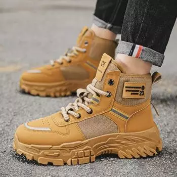 Мужская обувь Ботинки для отдыха на природе Осень-зима Ретро рабочая обувь Модные спортивные ботинки на толстой подошве со шнуровкой Удобные теплые ботильоны 39 чёрный