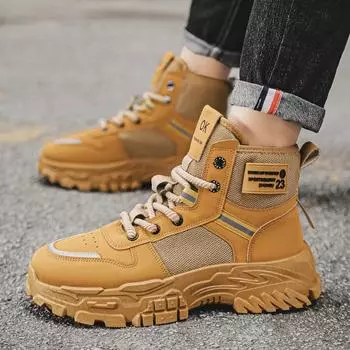 Мужская обувь Ботинки для отдыха на природе Осень-зима Ретро рабочая обувь Модные спортивные ботинки на толстой подошве со шнуровкой Удобные теплые ботильоны 39 золотой