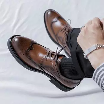 Мужская обувь Британский рост жениха свадебный костюм деловое платье повседневная мужская кожаная обувь 85676-R 38 коричневый