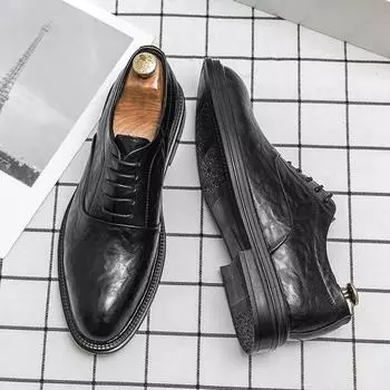 Мужская обувь Британский жених свадебный церемониальный костюм деловой костюм повседневный мужской шафер черные маленькие кожаные туфли 38