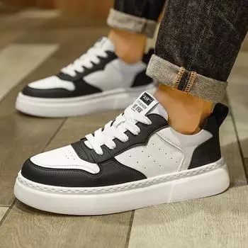 Мужская обувь черного и белого цвета, контрастные цвета, кожаная поверхность, дышащая, повседневная обувь для скейтбординга, толстая подошва, увеличивающая высоту, повседневная спортивная обувь 39