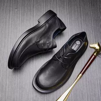 Мужская обувь Деловая мягкая подошва Одиночные туфли Мужская повседневная ретро кожаная мягкая кожаная обувь на шнуровке Мужская 37 абрикосовый