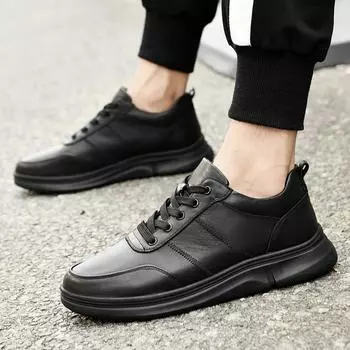 Мужская обувь Деловая обувь из натуральной кожи Мягкая удобная повседневная обувь для мужчин на открытом воздухе Осенние однотонные черные мужские кроссовки 6.5