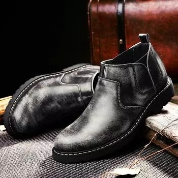 Мужская обувь Длинные ботинки в британском стиле Мужские однотонные ботинки челси Очень большие короткие ботинки Деловая официальная обувь 38 темно-коричневого