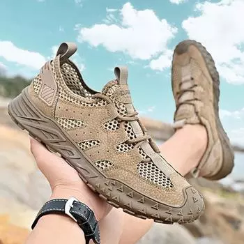 Мужская обувь для активного отдыха 2024 года, новые летние дышащие сетчатые туфли большого размера, легкие спортивные кроссовки для бега, повседневные сетчатые полые модные туфли 38