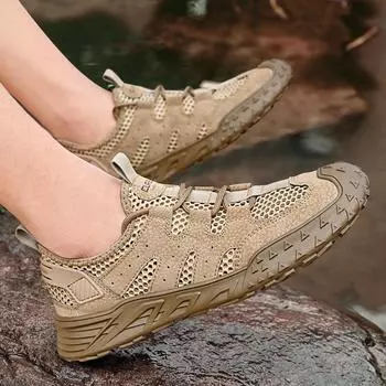 Мужская обувь для активного отдыха 2024 года, новые летние дышащие сетчатые туфли большого размера, легкие спортивные кроссовки для бега, повседневные сетчатые полые модные туфли 38
