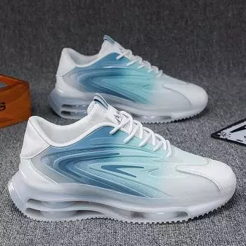 Мужская обувь для бега на воздушной подушке, спортивная обувь для отдыха, индивидуальный сетчатый топ, модная обувь 39 синий