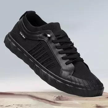 Мужская обувь для доски, модная летняя мужская обувь на плоской подошве, легкие дышащие повседневные мужские туфли 39 чёрный