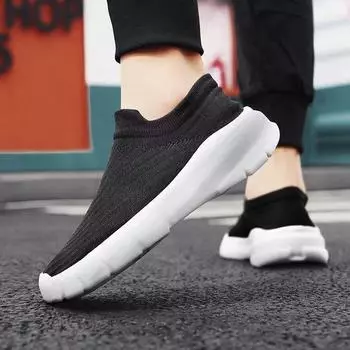 Мужская обувь для ходьбы без шнуровки Теннисная обувь Нескользящая обувь для бега Легкая обувь для тренировок Дышащая трикотажная сетка Модные кроссовки Спортивная обувь 39