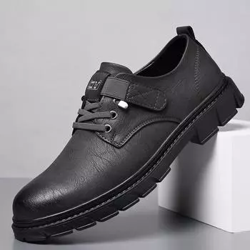 Мужская обувь для отдыха на открытом воздухе Высококачественная модная повседневная обувь со шнуровкой, круглым носком, на толстой подошве, модная кожаная мужская деловая обувь 6.5