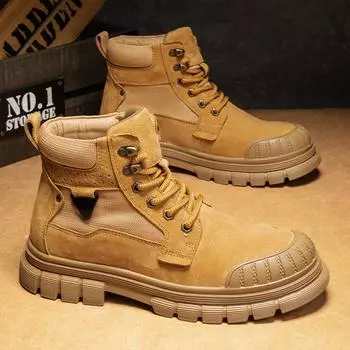 Мужская обувь для отдыха на открытом воздухе из кожи, ботильоны, плюшевые туфли 39 хаки