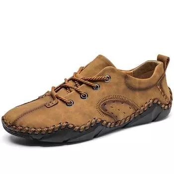 Мужская обувь для отдыха в стиле ретро, кожаные туфли большого размера из пеньковой веревки, мужская кожаная обувь ручной работы на шнуровке с резиновой подошвой для вождения автомобиля 38 чёрный