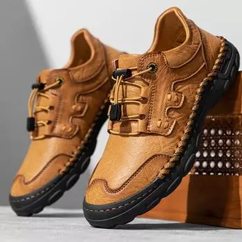 Мужская обувь для отдыха в стиле ретро, большой размер, кожа, резиновая подошва, ручная работа, мужские кожаные ботинки для автомобиля 38 чёрный