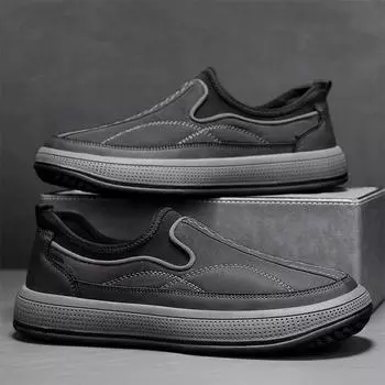 Мужская обувь для пап среднего возраста на толстой подошве 2024 года, нескользящая повседневная обувь с одной педалью, уличные туфли на плоской подошве для мужчин 38