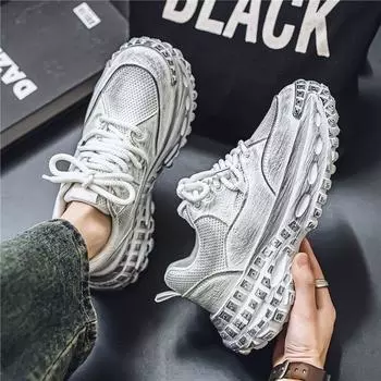 Мужская обувь для папы 2024 года, новые летние туфли с толстой подошвой и сетчатой вставкой, дышащие, всесезонные, повседневные спортивные туфли 39