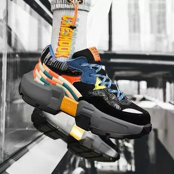 Мужская обувь для папы на толстой подошве в этническом стиле, повседневная спортивная обувь, модная обувь 39–45 39 чёрный/камуфляжный
