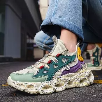 Мужская обувь для пары весна-осень новые амортизирующие кроссовки на платформе кроссовки с плетением мухи дышащие контрастные цвета повседневные лезвия спортивные 36