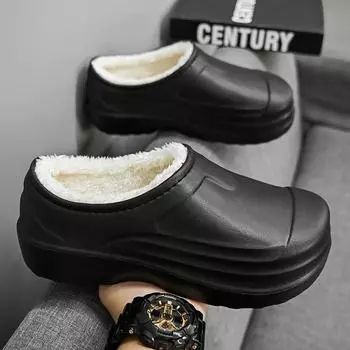 Мужская обувь для поваров: Водонепроницаемая, теплая защитная обувь с бархатной подкладкой для использования в помещении и на улице, осень/зима. 43 чёрный