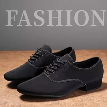 Туфли для современных танцев из ткани Оксфорд на низком каблуке для мужчин и мальчиков, танцевальная обувь на мягкой подошве, туфли для танго, сальсы, бальных танцев, каблук 2,5 см, для улицы 38 чёрный