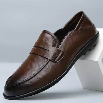 Мужская обувь для вождения из натуральной кожи, деловая обувь без застежек, свадебные туфли, дышащие офисные туфли, мокасины 38 чёрный