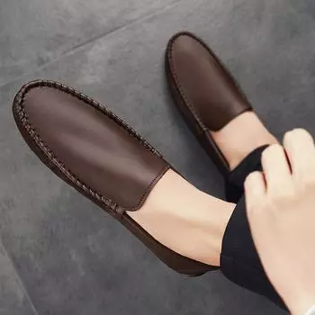 Мужская обувь для вождения, модная кожаная повседневная обувь, мужские мокасины для отдыха, прогулочные мокасины, деловая мужская обувь на плоской подошве, минималистская обувь для мужчин 39 бежевый