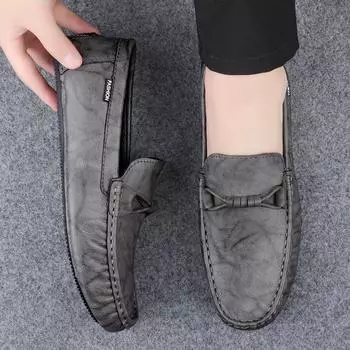 Мужская обувь Doudou, корейская версия деловой повседневной кожаной обуви, дышащая, универсальная, ленивая, с одной педалью, мужская обувь, весна 2024 г. 38