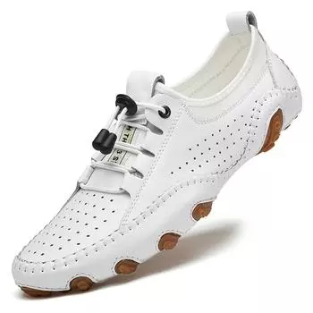 Мужская обувь дышащая летом 2025 года, новая повседневная обувь из пустой кожи большого размера, мужская кожаная обувь для вождения и педалирования 38