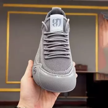 Мужская обувь дышащая летом, новый повседневный верх из летучей трикотажной сетки, дезодорирующая и универсальная толстая подошва, увеличивающая рост, удобная и модная обувь 39 серый