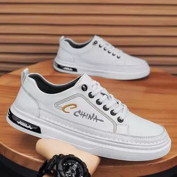 Мужская обувь, дышащая, мужская, повседневная, кожаная, для сноуборда, маленькие белые туфли, верхний слой кожи 38