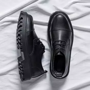 Мужская обувь, дышащая обувь с большим носком, мужская повседневная кожаная обувь, корейская версия, ретро-ботинки Martin, низкие короткие ботинки 21255-R 38 чёрный