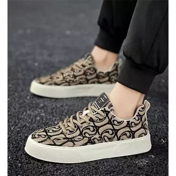 Мужская обувь, дышащая парусиновая обувь, универсальная спортивная и повседневная обувь с низким верхом, мужская обувь с принтом 39 бежевый