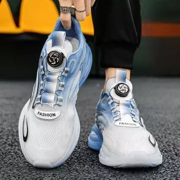 Мужская обувь Дышащая сетка Повседневные кроссовки Без шнуровки Вращающиеся кнопки Воздушные подушки Модная обувь для бега 38 синий