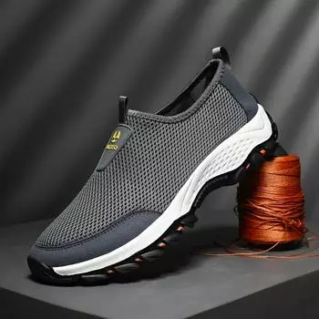 Мужская обувь, дышащие классические мужские кроссовки для бега, уличная легкая удобная обувь с сеткой, прогулочная обувь без шнуровки Tenis 46 серый