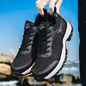 Мужская обувь, дышащие летние мужские кроссовки, уличная походная обувь с сетчатой поверхностью, большой размер 39-48 39 чёрный