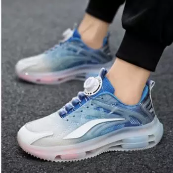 Мужская обувь, дышащие повседневные кроссовки с вращающейся кнопкой, мужские модные туфли на толстой подошве с приподнятой воздушной подушкой для папы 36 чёрный