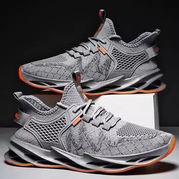 Мужская обувь Four Seasons, дышащая летающая тканая обувь в полоску, трендовая модная повседневная спортивная обувь 39 чёрный/синий