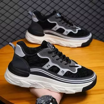 Мужская обувь Four Seasons Trend, дышащие кроссовки на шнуровке, мужская модная обувь на платформе Daddy, легкая спортивная повседневная обувь 39 чёрный