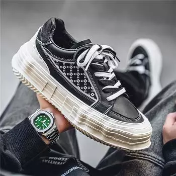 Мужская обувь Guochao уродливые милые туфли с большой головой 2025 года, новые модные туфли для скейтбординга на платформе Harajuku, увеличивающие рост, повседневные туфли из денима 39 бежевый