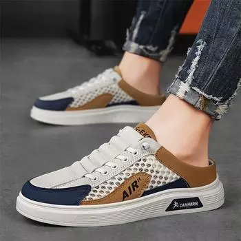Мужская обувь Half-Drag, лето 2024, новые кроссовки для студентов и подростков, однопедальные ленивые туфли, мужская сетчатая модная обувь 39