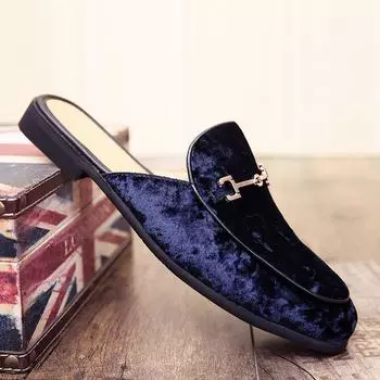 Мужская обувь Half Drag, удобная кожаная летняя обувь в британском стиле, мужские уличные лоферы, модные тапочки, мокасины для прогулок 38 синий