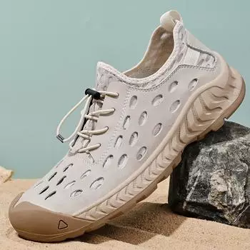 Мужская обувь Hole Shoes 2024 года, новая летняя дышащая сетчатая поверхность, без застежек, полая мягкая подошва, закрытый носок, нескользящая повседневная обувь 38 чёрный