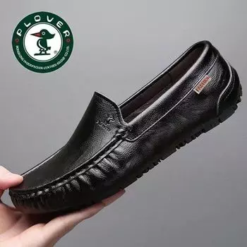 Мужская обувь HyPLOVER 2024 года, новые кожаные дышащие повседневные кожаные туфли, мужские однопедальные шапочки с мягкой подошвой из мягкой кожи для вождения 37