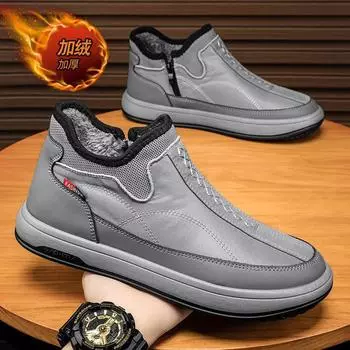 Мужская обувь из флиса, теплая, две хлопковые туфли с одной педалью, старая пекинская тканевая обувь, спортивная, водонепроницаемая и нескользящая, для пожилых отцов 38 чёрный