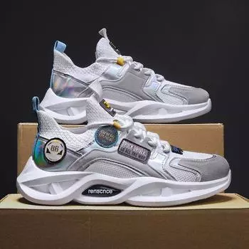 Мужская обувь из импортной торговли, осенняя дышащая сетчатая спортивная обувь для бега, 2025, новая мужская сетчатая универсальная модная обувь 39 белый