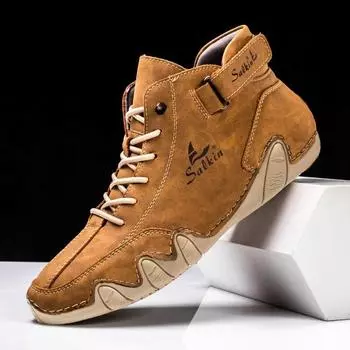 Мужская обувь из кожи ручной работы 2025 года, новые дизайнерские ботинки в стиле ретро, легкие дышащие прогулочные туфли, мокасины для вождения, лоферы 48 38 чёрный