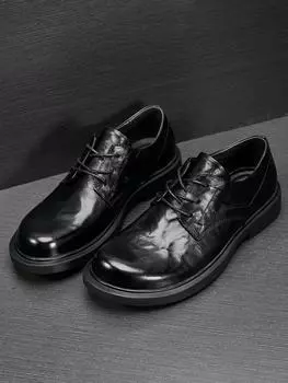 Мужская обувь из кожи, весенняя мода, дышащая, деловая обувь, плоская подошва, круглая носовая часть, повседневная кожаная обувь, мягкая кожа, универсальная обувь для мужчин 38 чёрный